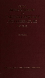 Annual Bibliography Of English Language And Literature For 2000 Unknown
