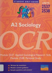 A2 Sociology Units 2537 2538 Moores Mike Chapman Steve 1957 Moores