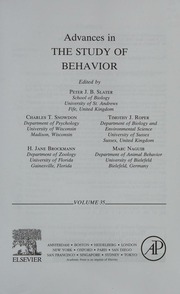 Advances In The Study Of Behavior Volume 35 Slater P J B Peter James Bramwell
