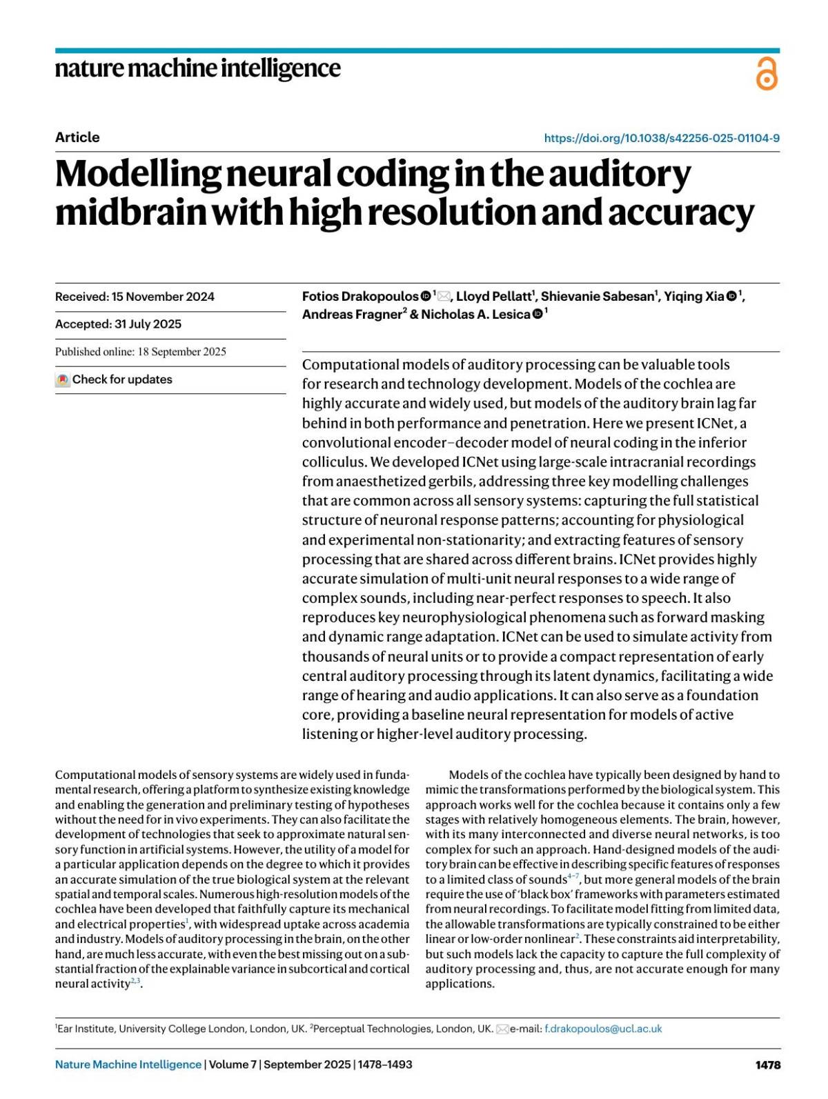 Modelling Neural Coding In The Auditory Midbrain With High Resolution And Accuracy Fotios Drakopoulos Lloyd Pellatt Shievanie Sabesan Yiqing Xia Andreas Fragner Nicholas A Lesica