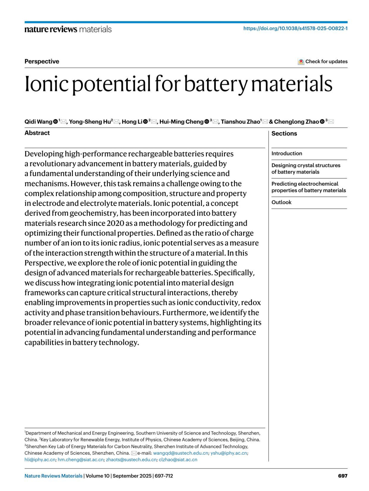 Ionic Potential For Battery Materials Qidi Wang Yongsheng Hu Hong Li Huiming Cheng Tianshou Zhao Chenglong Zhao