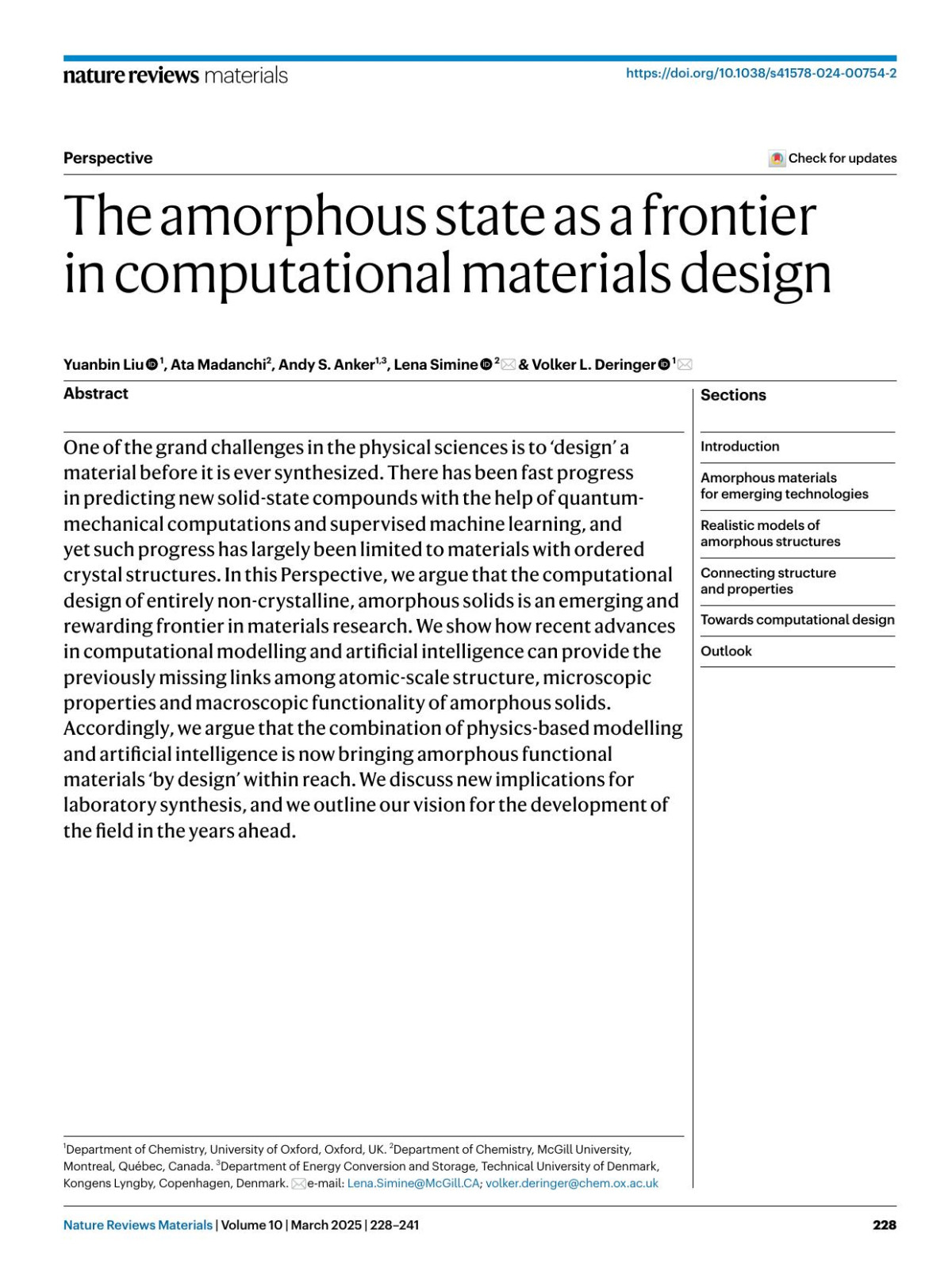 The Amorphous State As A Frontier In Computational Materials Design Yuanbin Liu Ata Madanchi Andy S Anker Lena Simine Volker L Deringer