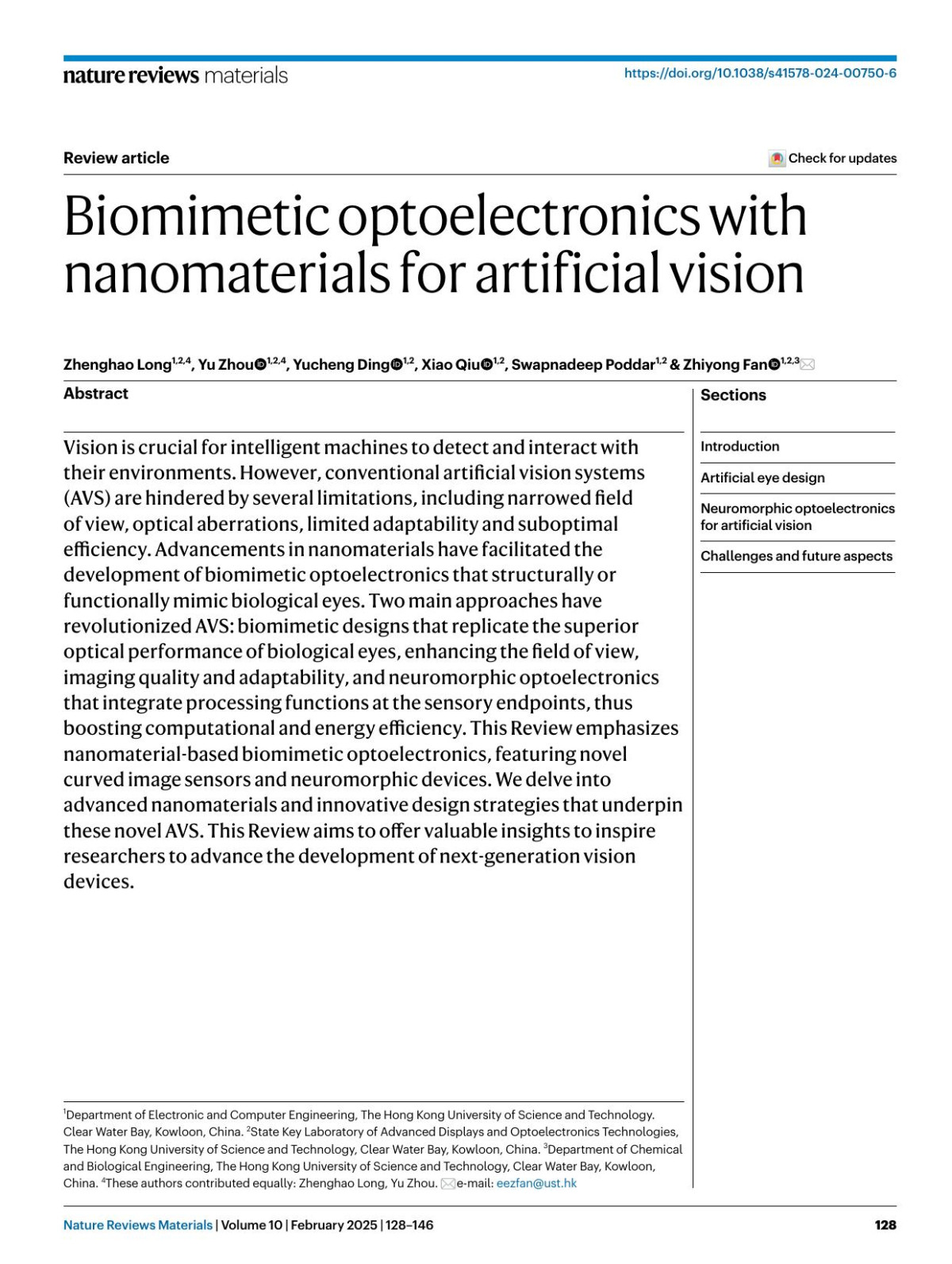 Biomimetic Optoelectronics With Nanomaterials For Artificial Vision Zhenghao Long Yu Zhou Yucheng Ding Xiao Qiu Swapnadeep Poddar Zhiyong Fan
