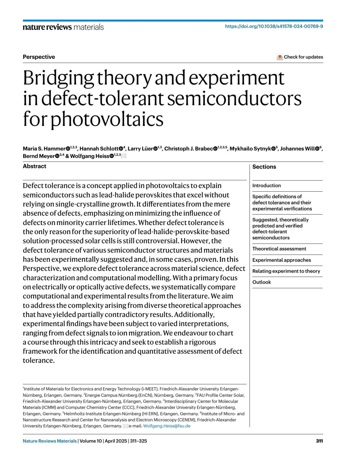 Bridging Theory And Experiment In Defecttolerant Semiconductors For Photovoltaics Maria S Hammer Hannah Schlott Larry Lüer Christoph J Brabec Mykhailo Sytnyk Johannes Will Bernd Meyer Wolfgang Heiss