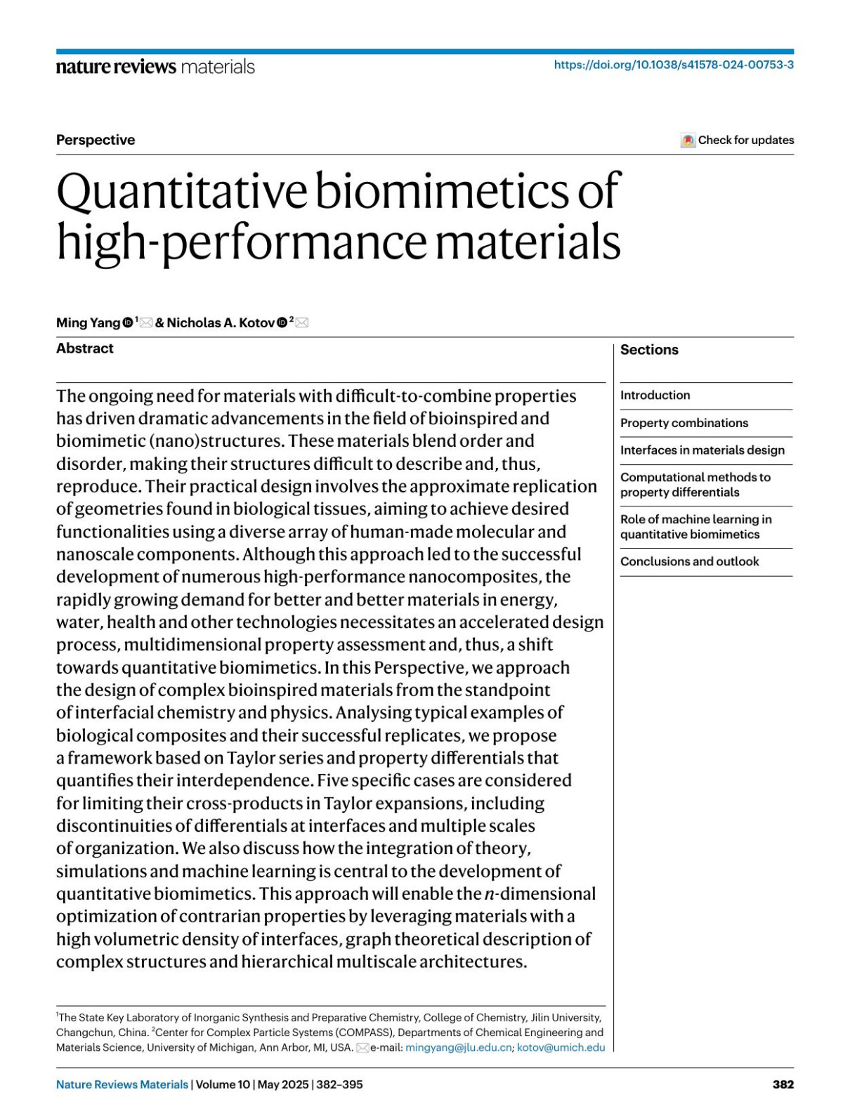 Quantitative Biomimetics Of Highperformance Materials Ming Yang Nicholas A Kotov
