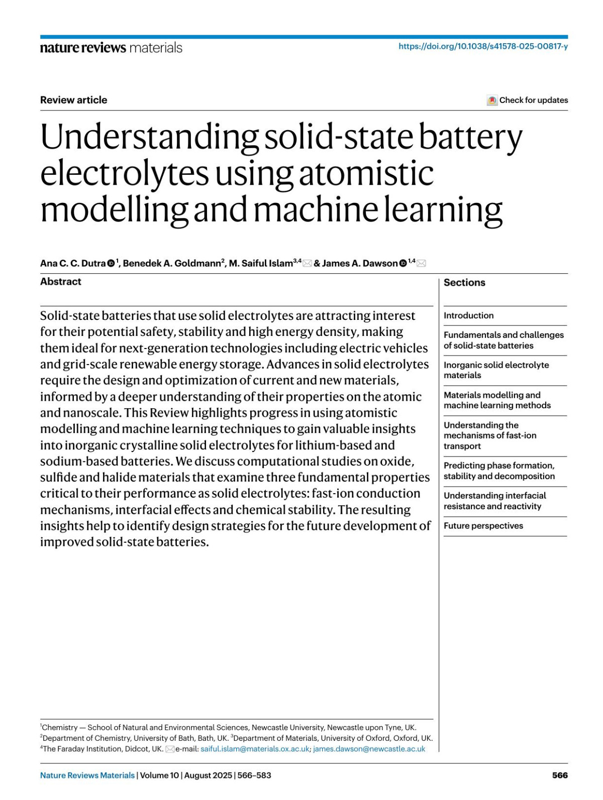 Understanding Solidstate Battery Electrolytes Using Atomistic Modelling And Machine Learning Ana C C Dutra Benedek A Goldmann M Saiful Islam James A Dawson