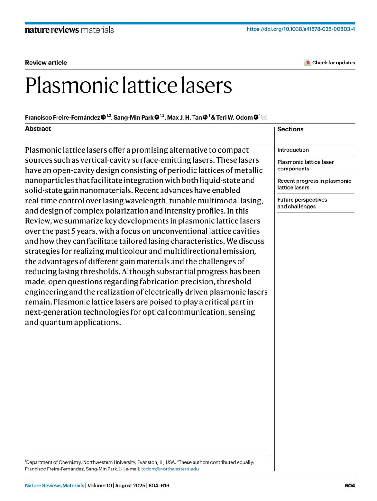 Plasmonic Lattice Lasers Francisco Freirefernández Sangmin Park Max J H Tan Teri W Odom