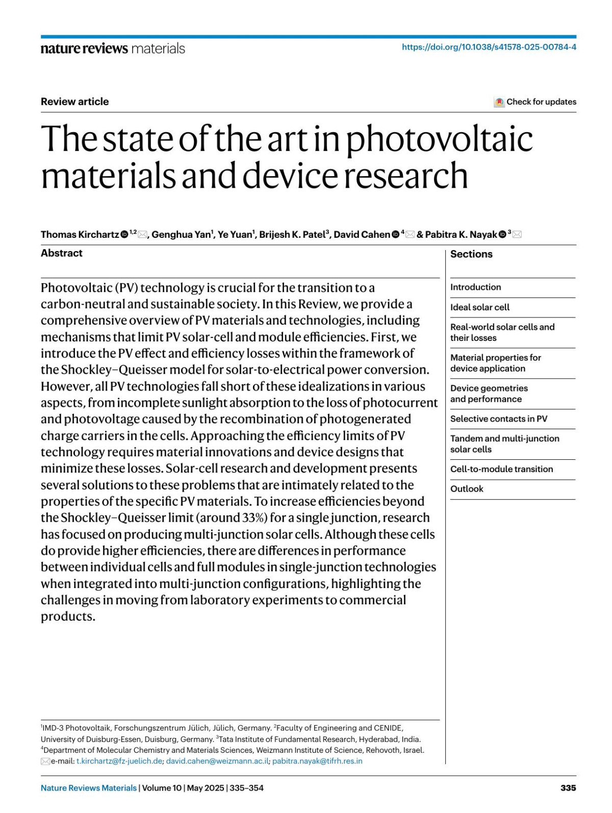 The State Of The Art In Photovoltaic Materials And Device Research Thomas Kirchartz Genghua Yan Ye Yuan Brijesh K Patel David Cahen Pabitra K Nayak
