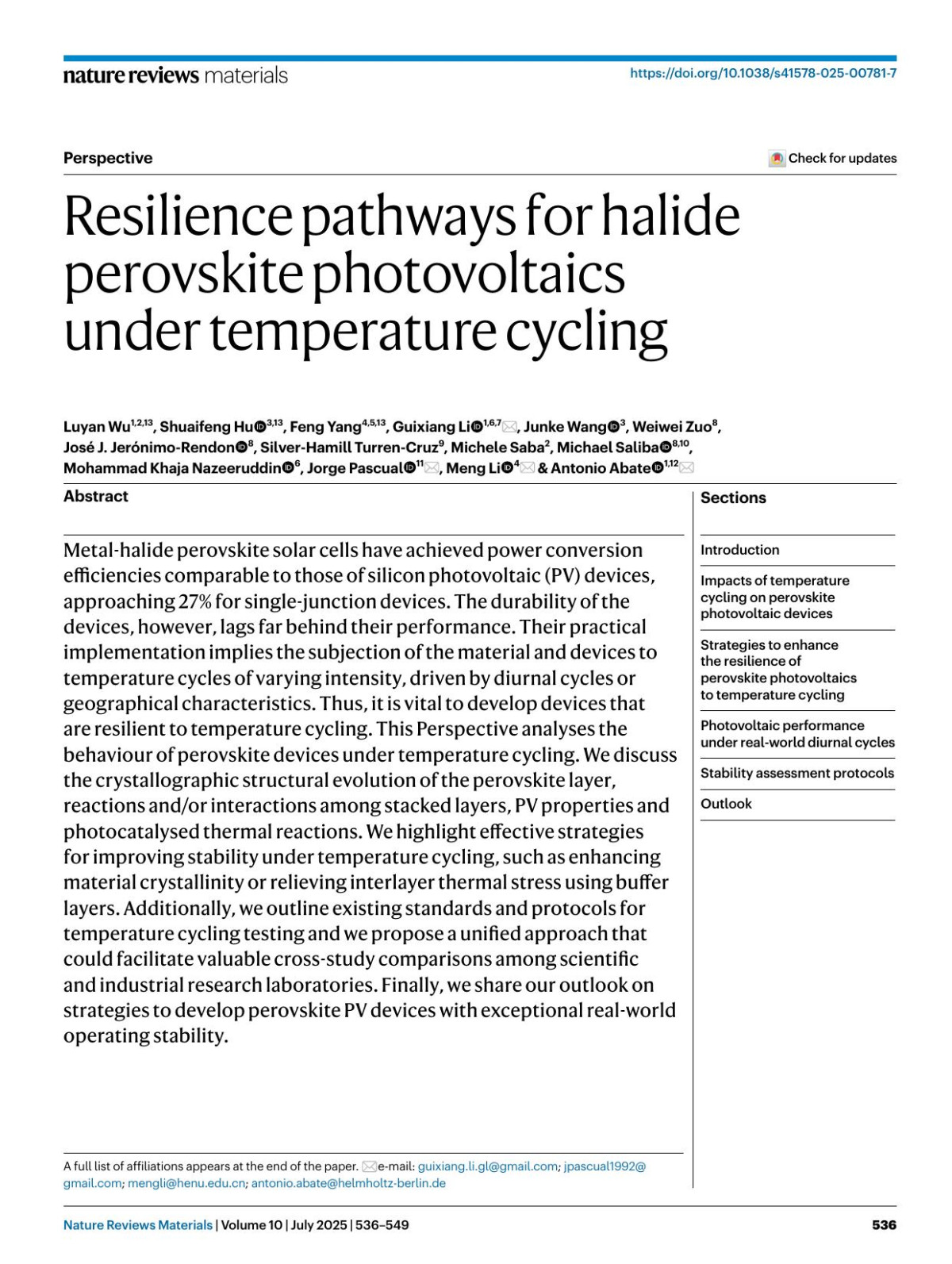 Resilience Pathways For Halide Perovskite Photovoltaics Under Temperature Cycling Luyan Wu Shuaifeng Hu Feng Yang Guixiang Li Junke Wang Weiwei Zuo José J Jerónimorendon Silverhamill Turrencruz Michele Saba Michael Saliba Mohammad Khaja Nazeeruddin Jorge Pascual Meng Li Antonio Abate