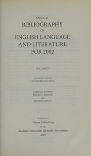 Annual Bibliography Of English Language And Literature For 2002 Vol 77 Unknown
