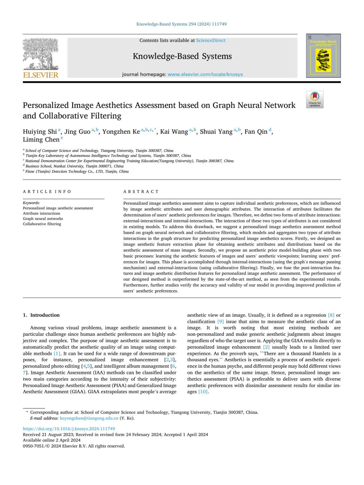 Personalized Image Aesthetics Assessment Based On Graph Neural Network And Collaborative Filtering Huiying Shi