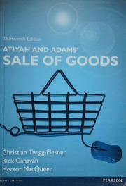Atiyah And Adams Sale Of Goods Twiggflesner Christian 1975 Author