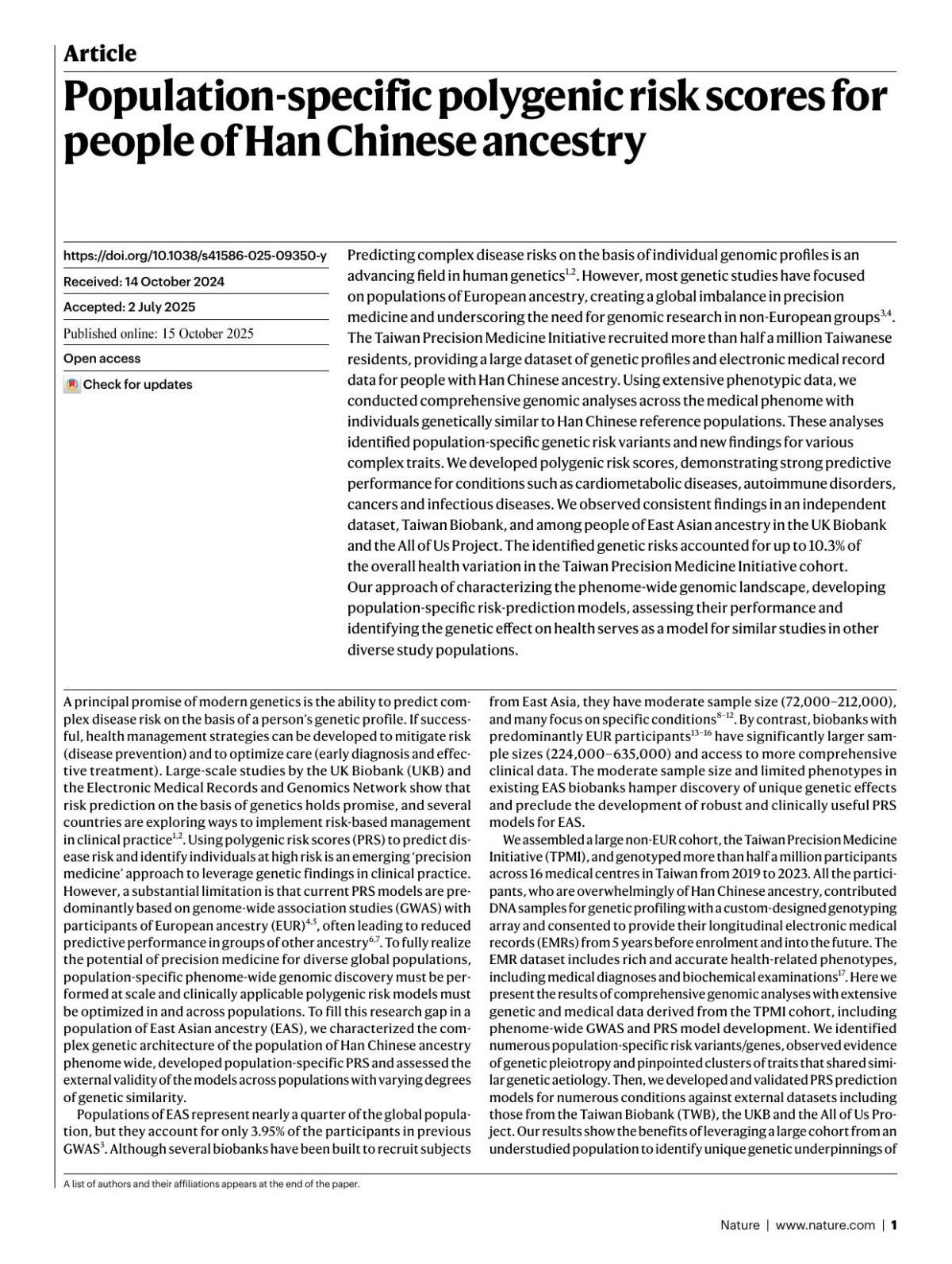 Populationspecific Polygenic Risk Scores For People Of Han Chinese Ancestry Hunghsin Chen Chienhsiun Chen Mingchih Hou Yunching Fu Linghui Li Cheyu Chou Erhchan Yeh Mingfang Tsai Chunhouh Chen Hsinchou Yang Yentsung Huang Yimin Liu Chunyu Wei Jenping Su Wanjia Lin Elin H F Wang