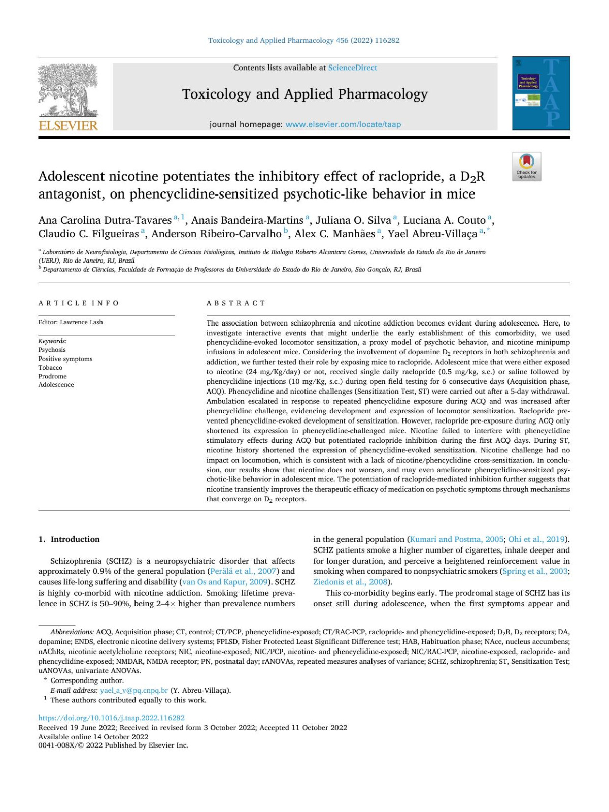 Adolescent Nicotine Potentiates The Inhibitory Effect Of Raclopride A D2r Antagonist On Phencyclidinesensitized Psychoticlike Behavior In Mice Ana Carolina Dutratavares
