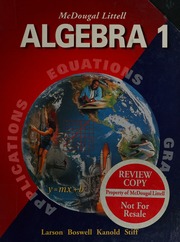 Algebra 1 Larson Ron 1941 Mcdougal Littell