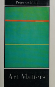 Art Matters De Bolla Peter 1957