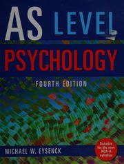 As Level Psychology 4th Ed Michael W Eysenck Eysenck Michael W