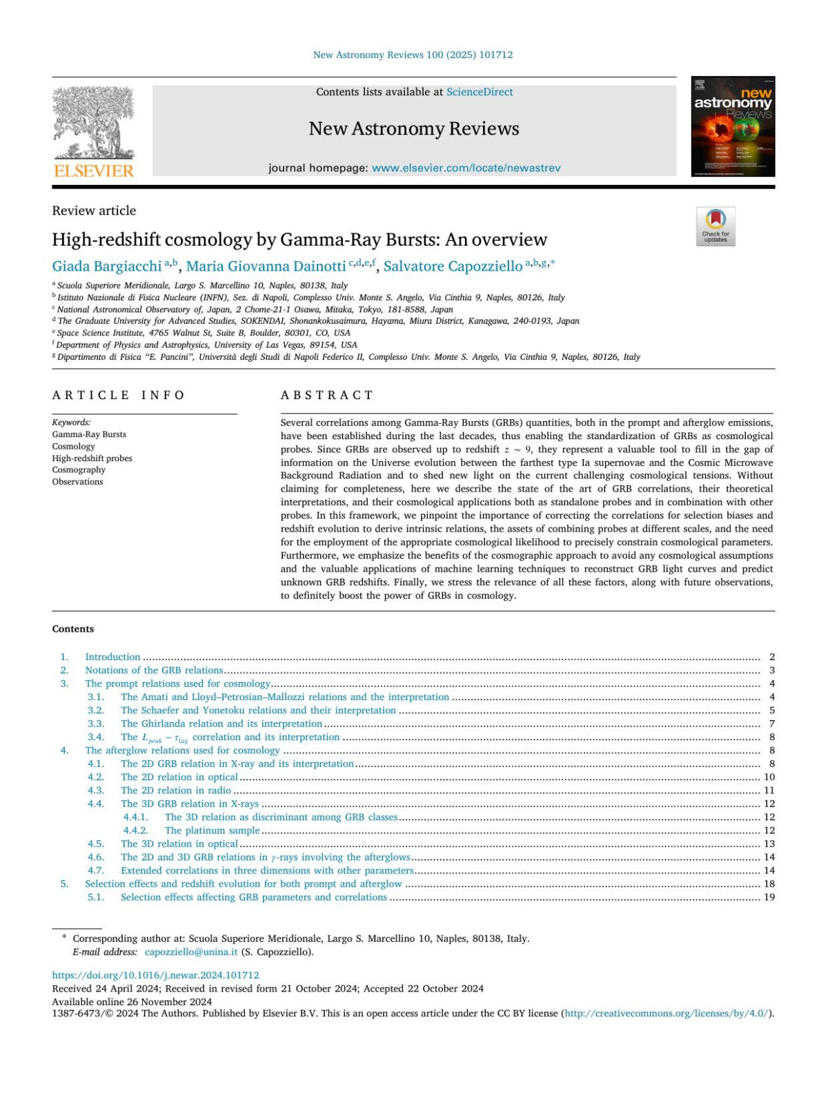 Highredshift Cosmology By Gammaray Bursts An Overview Giada Bargiacchi