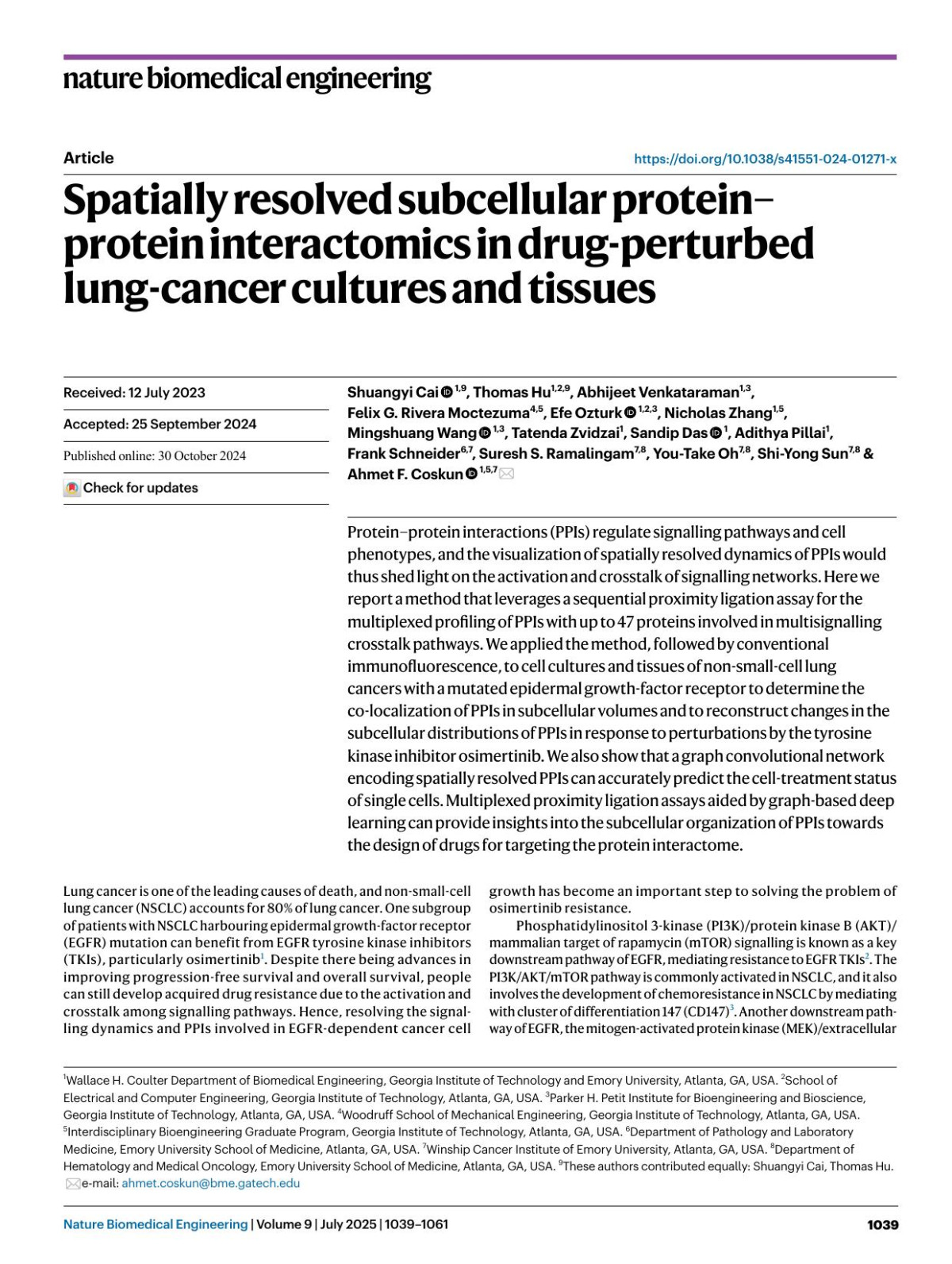 Spatially Resolved Subcellular Proteinprotein Interactomics In Drugperturbed Lungcancer Cultures And Tissues Shuangyi Cai Thomas Hu Abhijeet Venkataraman Felix G Rivera Moctezuma Efe Ozturk Nicholas Zhang Mingshuang Wang Tatenda Zvidzai Sandip Das Adithya Pillai Frank Schneider Suresh S Ramalingam Youtake Oh Shiyong Sun Ahmet