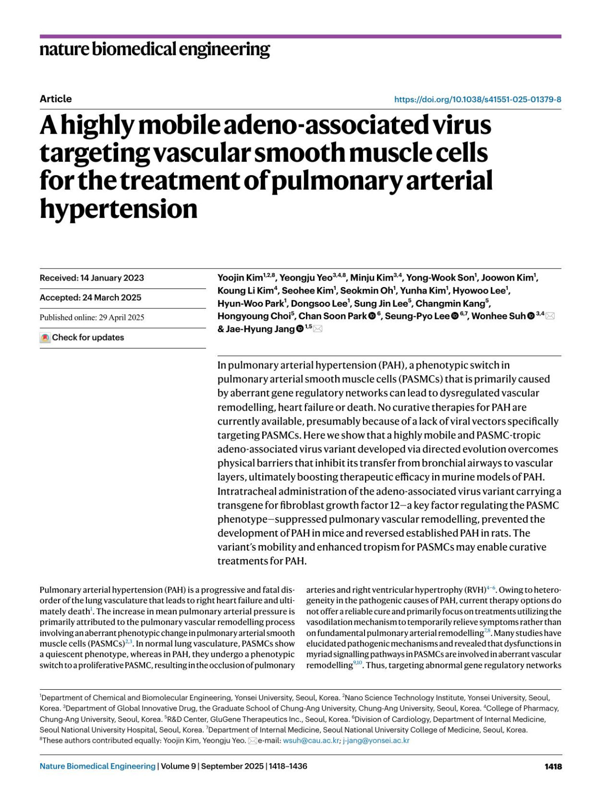A Highly Mobile Adenoassociated Virus Targeting Vascular Smooth Muscle Cells For The Treatment Of Pulmonary Arterial Hypertension Yoojin Kim Yeongju Yeo Minju Kim Yongwook Son Joowon Kim Koung Li Kim Seohee Kim Seokmin Oh Yunha Kim Hyowoo Lee Hyunwoo Park Dongsoo Lee Sung Jin Lee Changmin Kang Hongyoung Choi Chan Soon Park Seungpyo Lee Wonhee