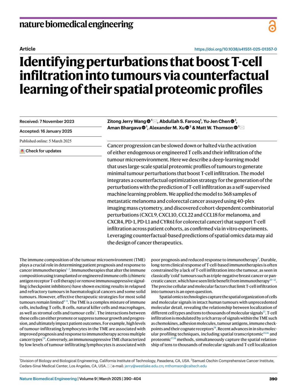 Identifying Perturbations That Boost Tcell Infiltration Into Tumours Via Counterfactual Learning Of Their Spatial Proteomic Profiles Zitong Jerry Wang Abdullah S Farooq Yujen Chen Aman Bhargava Alexander M Xu Matt W Thomson