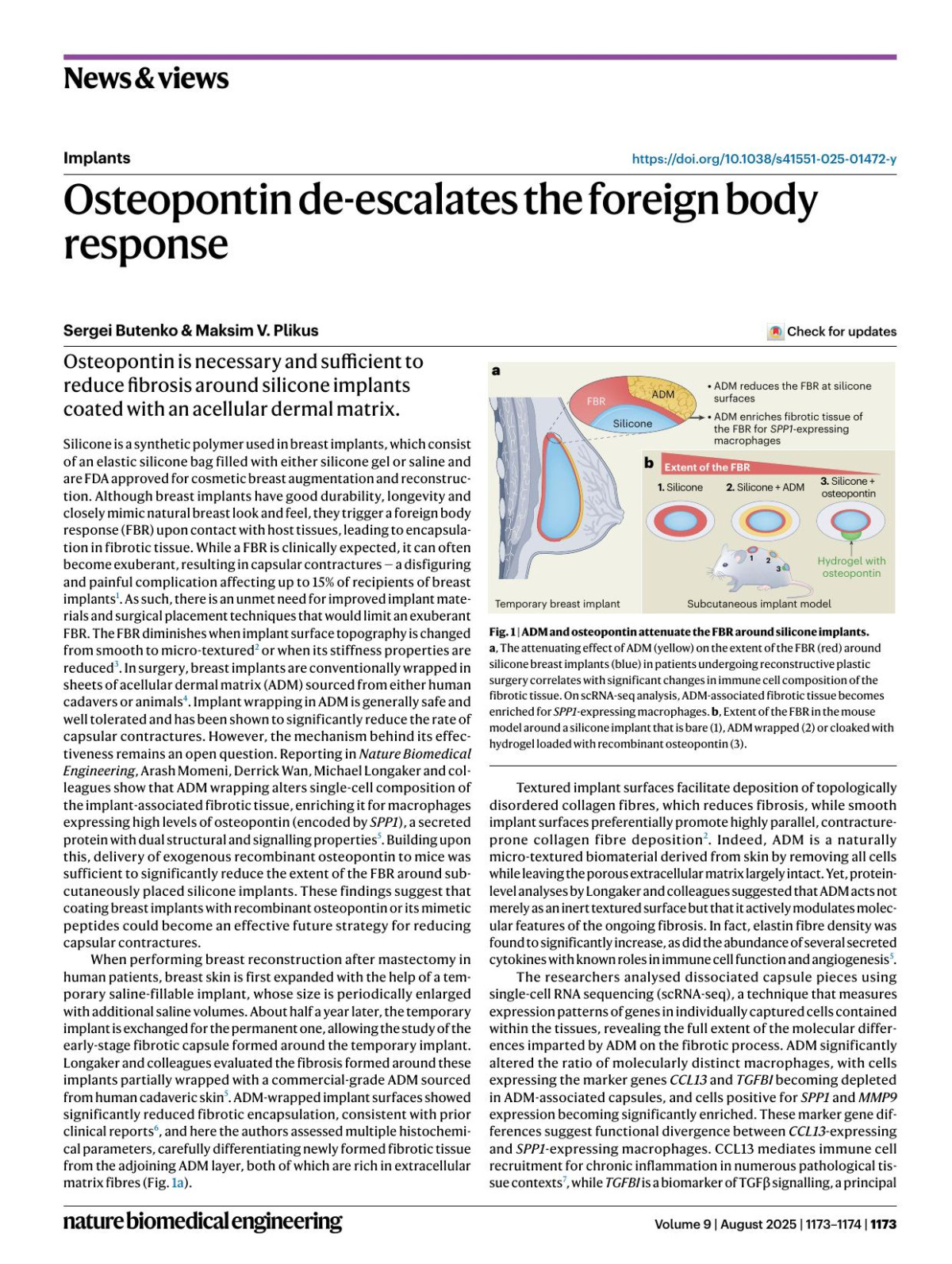 Osteopontin Deescalates The Foreign Body Response Sergei Butenko Maksim V Plikus