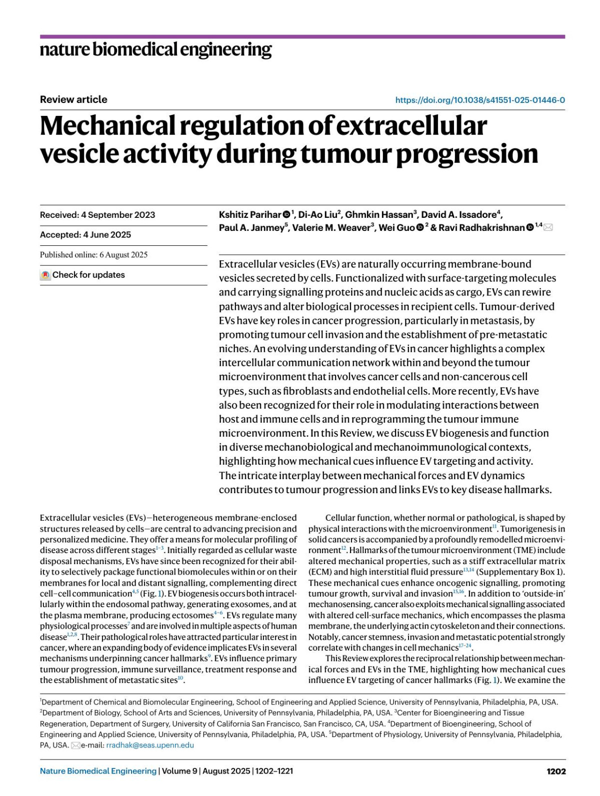Mechanical Regulation Of Extracellular Vesicle Activity During Tumour Progression Kshitiz Parihar