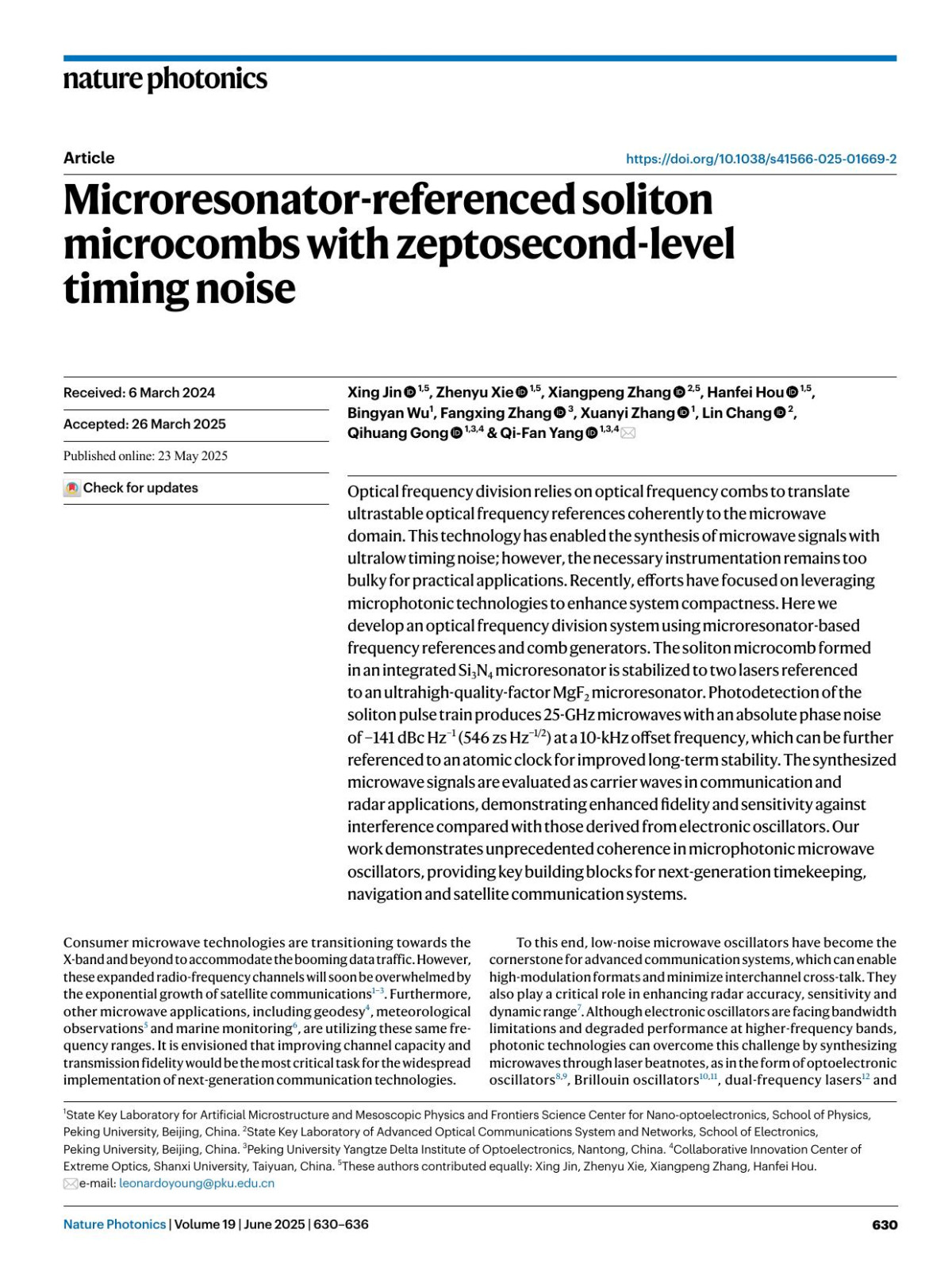Microresonatorreferenced Soliton Microcombs With Zeptosecondlevel Timing Noise Xing Jin Zhenyu Xie Xiangpeng Zhang Hanfei Hou Bingyan Wu Fangxing Zhang Xuanyi Zhang Lin Chang Qihuang Gong Qifan Yang