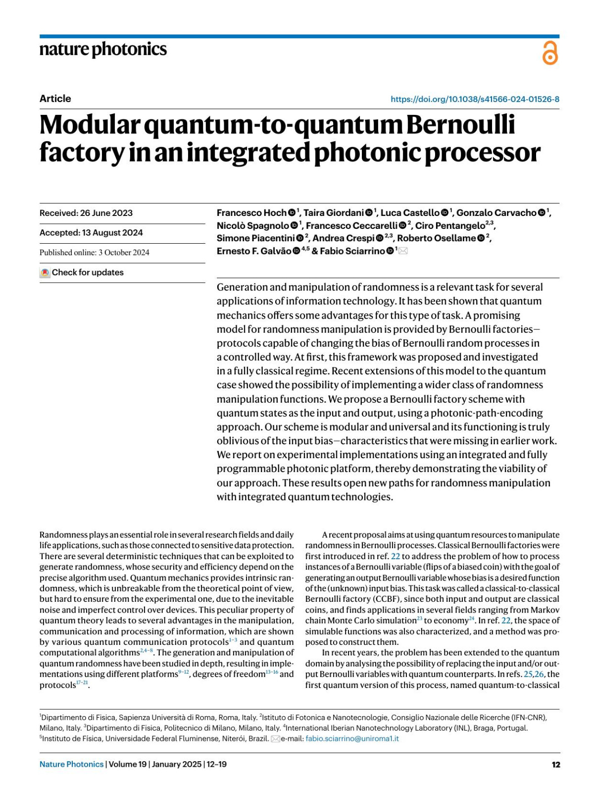 Modular Quantumtoquantum Bernoulli Factory In An Integrated Photonic Processor Francesco Hoch Taira Giordani Luca Castello Gonzalo Carvacho Nicolò Spagnolo Francesco Ceccarelli Ciro Pentangelo Simone Piacentini Andrea Crespi Roberto Osellame Ernesto F Galvão Fabio Sciarrino