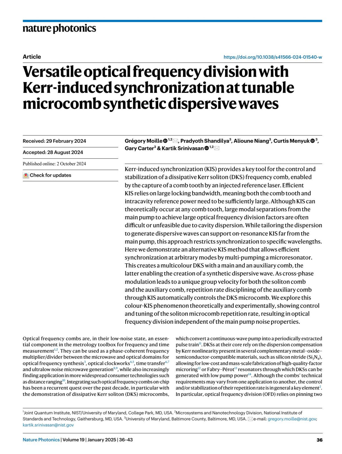 Versatile Optical Frequency Division With Kerrinduced Synchronization At Tunable Microcomb Synthetic Dispersive Waves Grégory Moille Pradyoth Shandilya Alioune Niang Curtis Menyuk Gary Carter Kartik Srinivasan