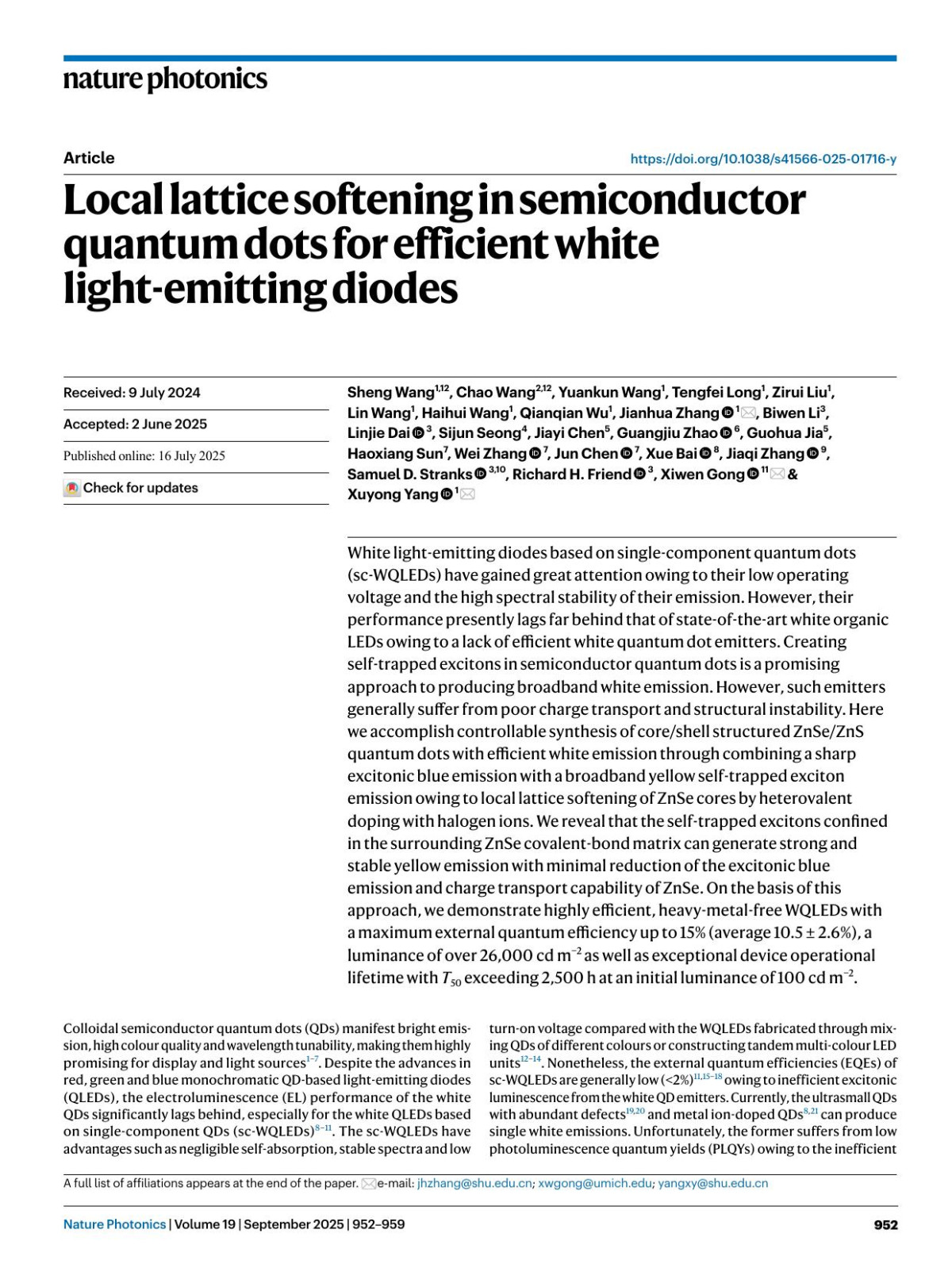 Local Lattice Softening In Semiconductor Quantum Dots For Efficient White Lightemitting Diodes Sheng Wang Chao Wang Yuankun Wang Tengfei Long Zirui Liu Lin Wang Haihui Wang Qianqian Wu Jianhua Zhang Biwen Li Linjie Dai Sijun Seong Jiayi Chen Guangjiu Zhao Guohua Jia Haoxiang Sun Wei Zhang Jun Chen Xue Bai