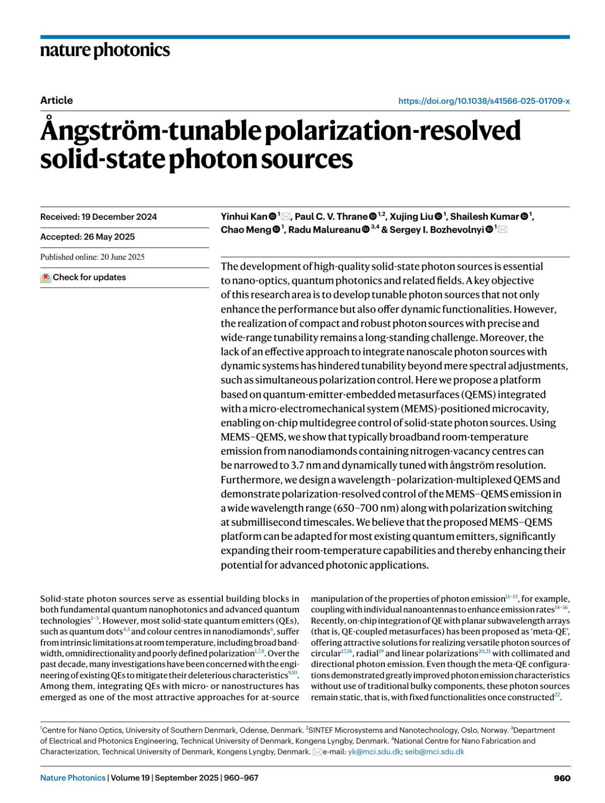 ångströmtunable Polarizationresolved Solidstate Photon Sources Yinhui Kan Paul C V Thrane Xujing Liu Shailesh Kumar Chao Meng Radu Malureanu Sergey I Bozhevolnyi