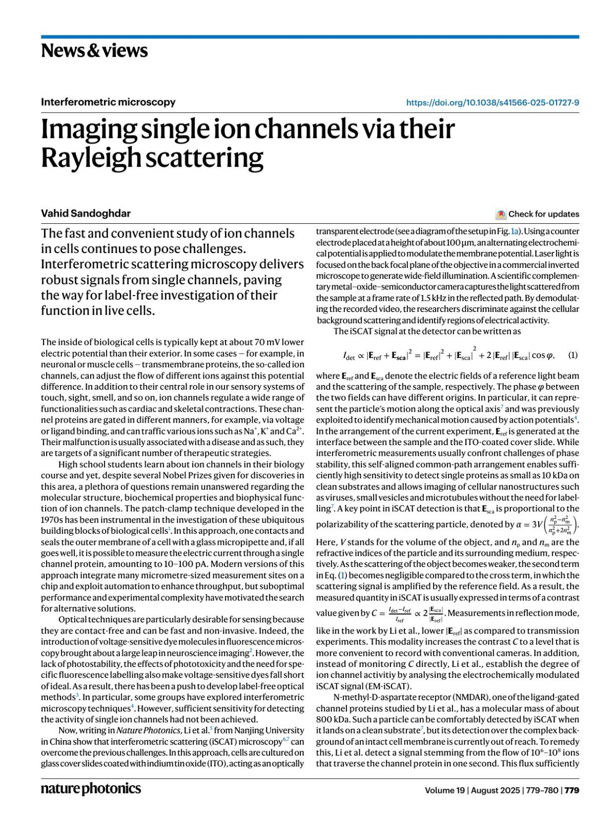 Imaging Single Ion Channels Via Their Rayleigh Scattering Vahid Sandoghdar