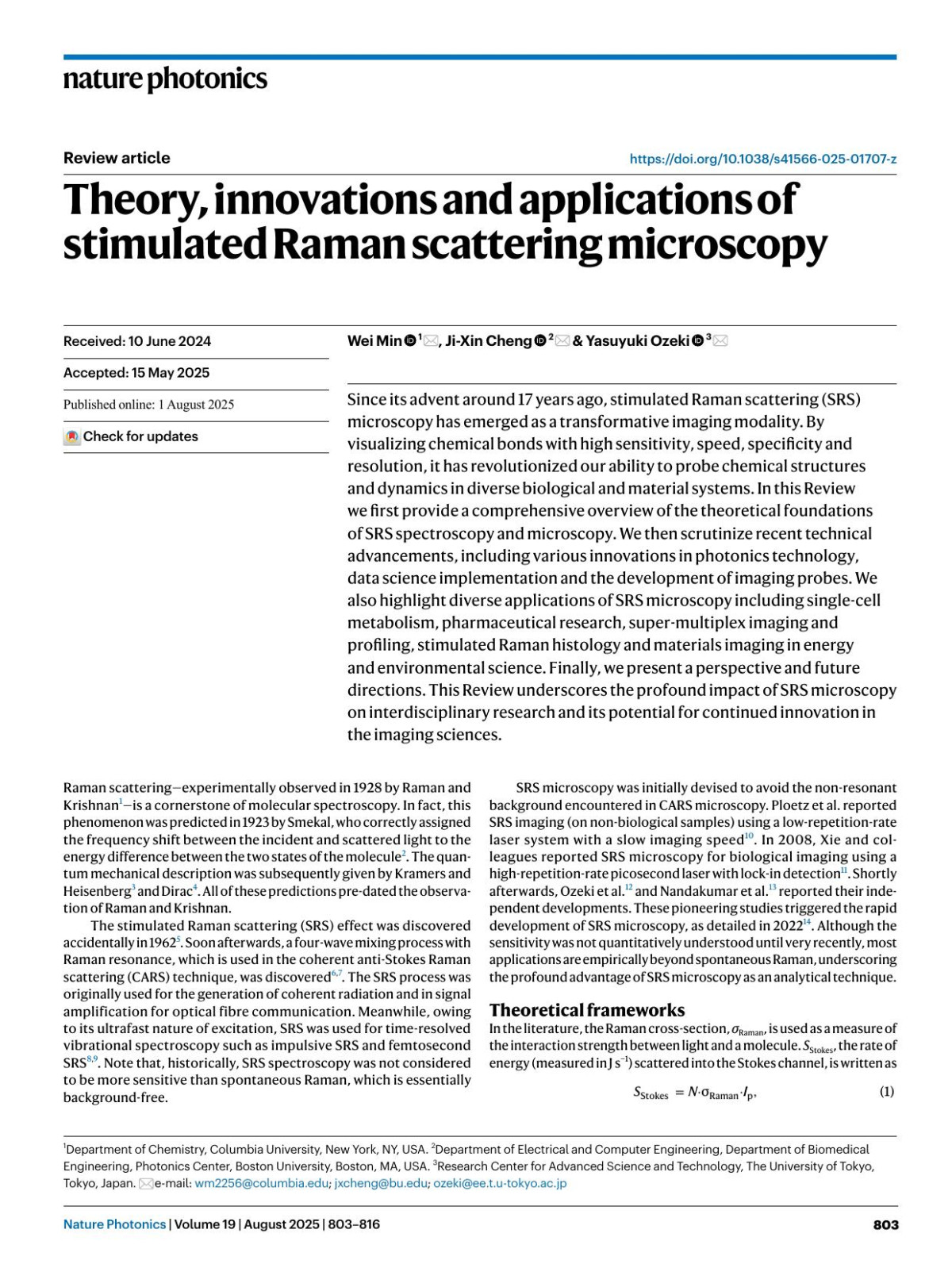 Theory Innovations And Applications Of Stimulated Raman Scattering Microscopy Wei Min Jixin Cheng Yasuyuki Ozeki