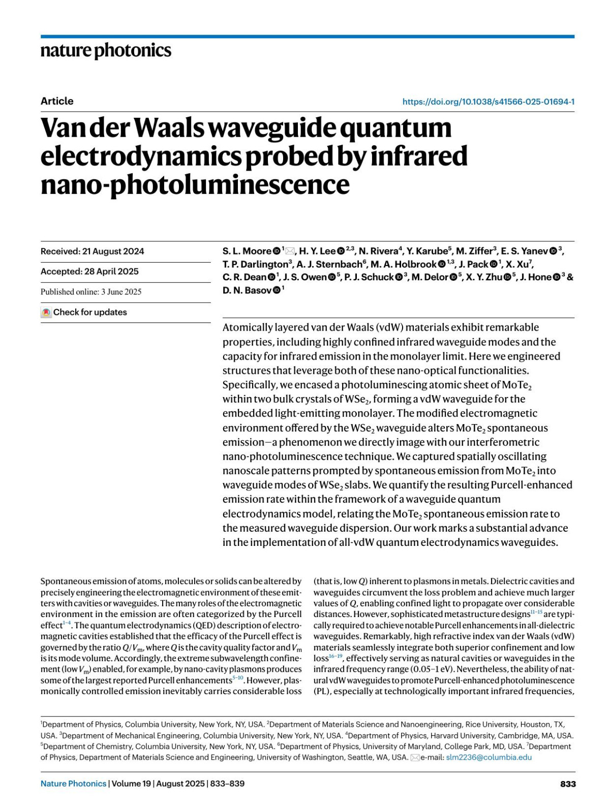 Van Der Waals Waveguide Quantum Electrodynamics Probed By Infrared Nanophotoluminescence S L Moore H Y Lee N Rivera Y Karube M Ziffer E S Yanev T P Darlington A J Sternbach M A Holbrook J Pack X Xu C R Dean J S Owen P J Schuck M Delor X Y Zhu J Hone D N Basov