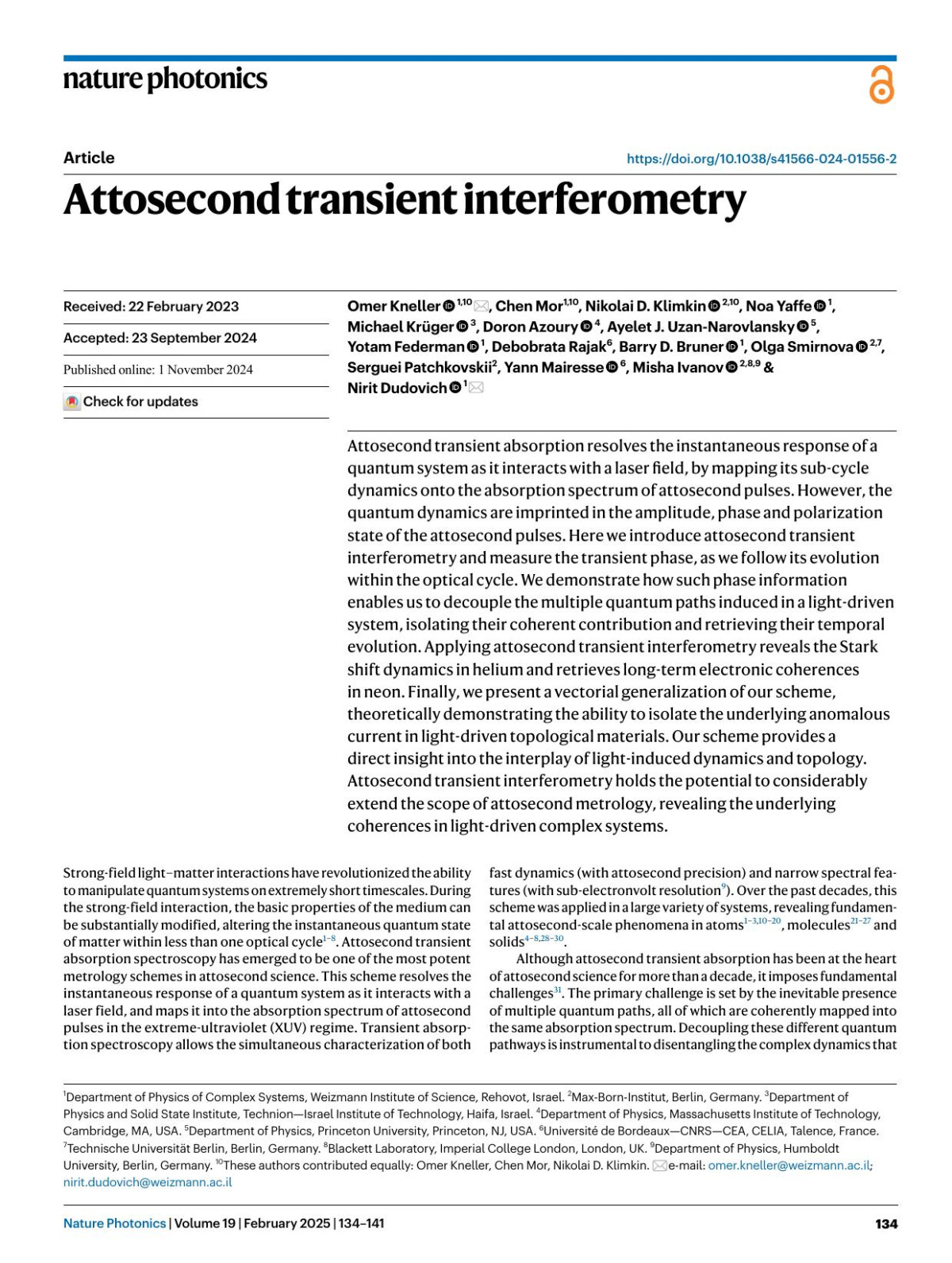 Attosecond Transient Interferometry Omer Kneller Chen Mor Nikolai D Klimkin Noa Yaffe Michael Krüger Doron Azoury Ayelet J Uzannarovlansky Yotam Federman Debobrata Rajak Barry D Bruner Olga Smirnova Serguei Patchkovskii Yann Mairesse Misha Ivanov Nirit