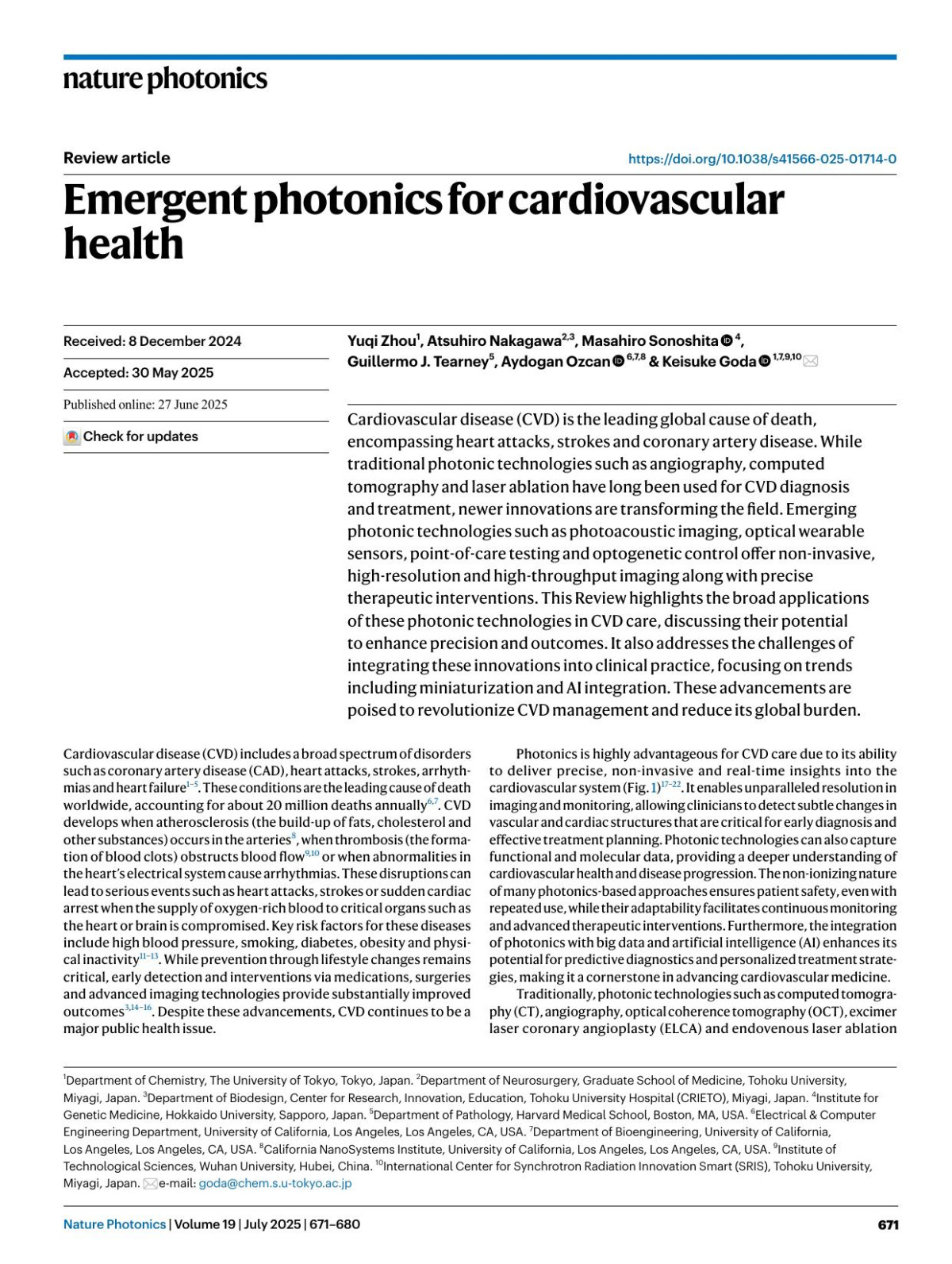 Emergent Photonics For Cardiovascular Health Yuqi Zhou Atsuhiro Nakagawa Masahiro Sonoshita Guillermo J Tearney Aydogan Ozcan Keisuke Goda
