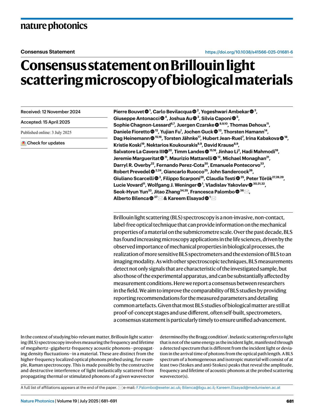Consensus Statement On Brillouin Light Scattering Microscopy Of Biological Materials Pierre Bouvet Carlo Bevilacqua Yogeshwari Ambekar Giuseppe Antonacci Joshua Au Silvia Caponi Sophie Chagnonlessard Juergen Czarske Thomas Dehoux Daniele Fioretto Yujian Fu Jochen Guck Thorsten Hamann Dag Heinemann Torsten