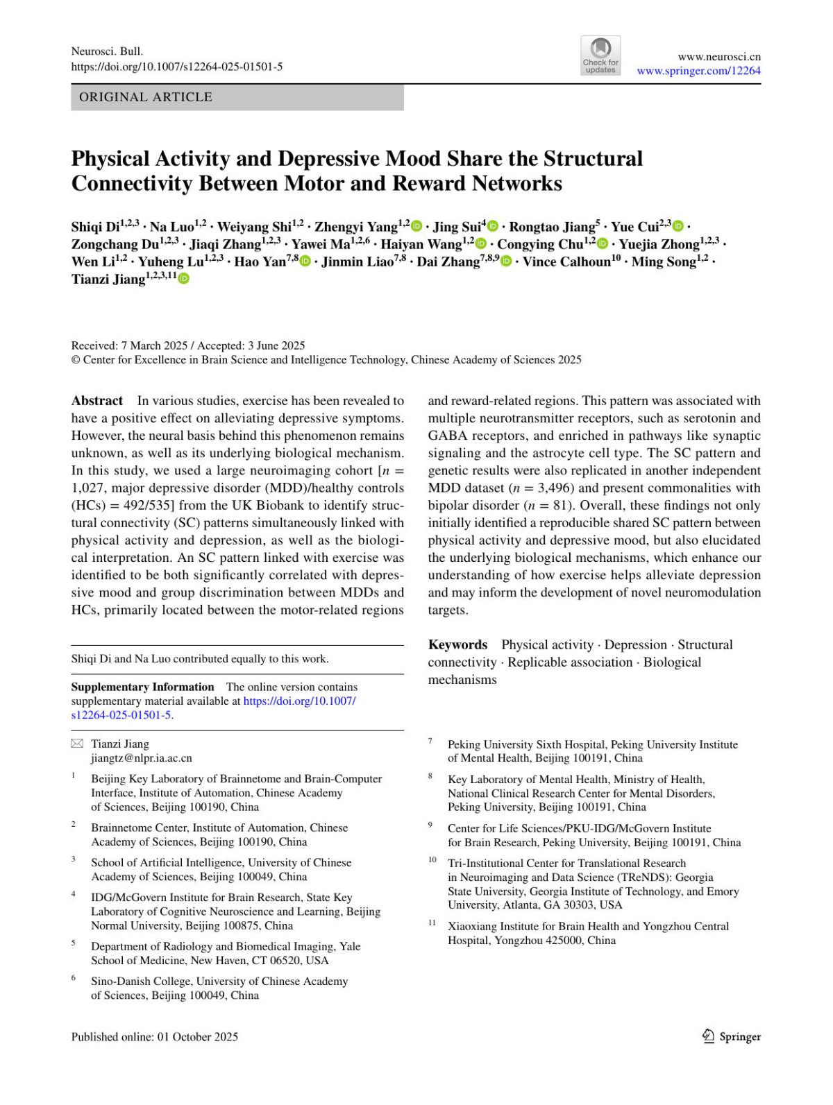Physical Activity And Depressive Mood Share The Structural Connectivity Between Motor And Reward Networks Shiqi Di Na Luo Weiyang Shi Zhengyi Yang Jing Sui Rongtao Jiang Yue Cui Zongchang Du Jiaqi Zhang Yawei Ma Haiyan Wang Congying Chu Yuejia Zhong Wen Li Yuheng Lu Hao Yan Jinmin Liao Dai Zhang Vince Calhoun Ming Song