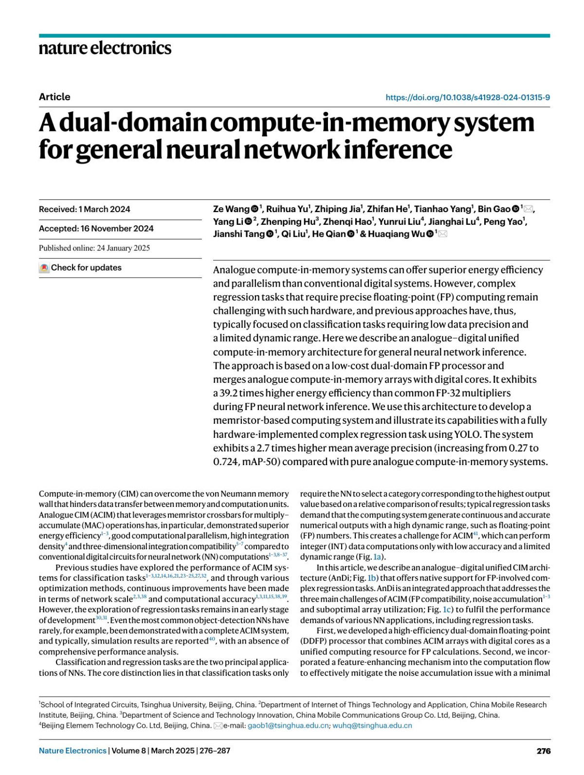 A Dualdomain Computeinmemory System For General Neural Network Inference Ze Wang Ruihua Yu Zhiping Jia Zhifan He Tianhao Yang Bin Gao Yang Li Zhenping Hu Zhenqi Hao Yunrui Liu Jianghai Lu Peng Yao Jianshi Tang Qi Liu He Qian Huaqiang Wu