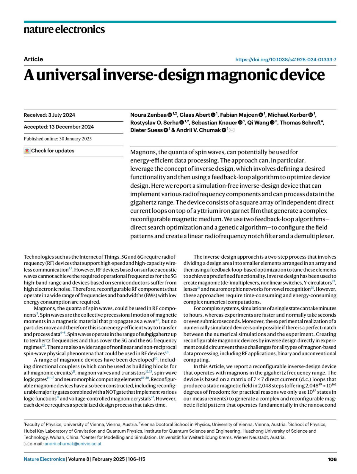 A Universal Inversedesign Magnonic Device Noura Zenbaa Claas Abert Fabian Majcen Michael Kerber Rostyslav O Serha Sebastian Knauer Qi Wang Thomas Schrefl Dieter Suess Andrii V Chumak