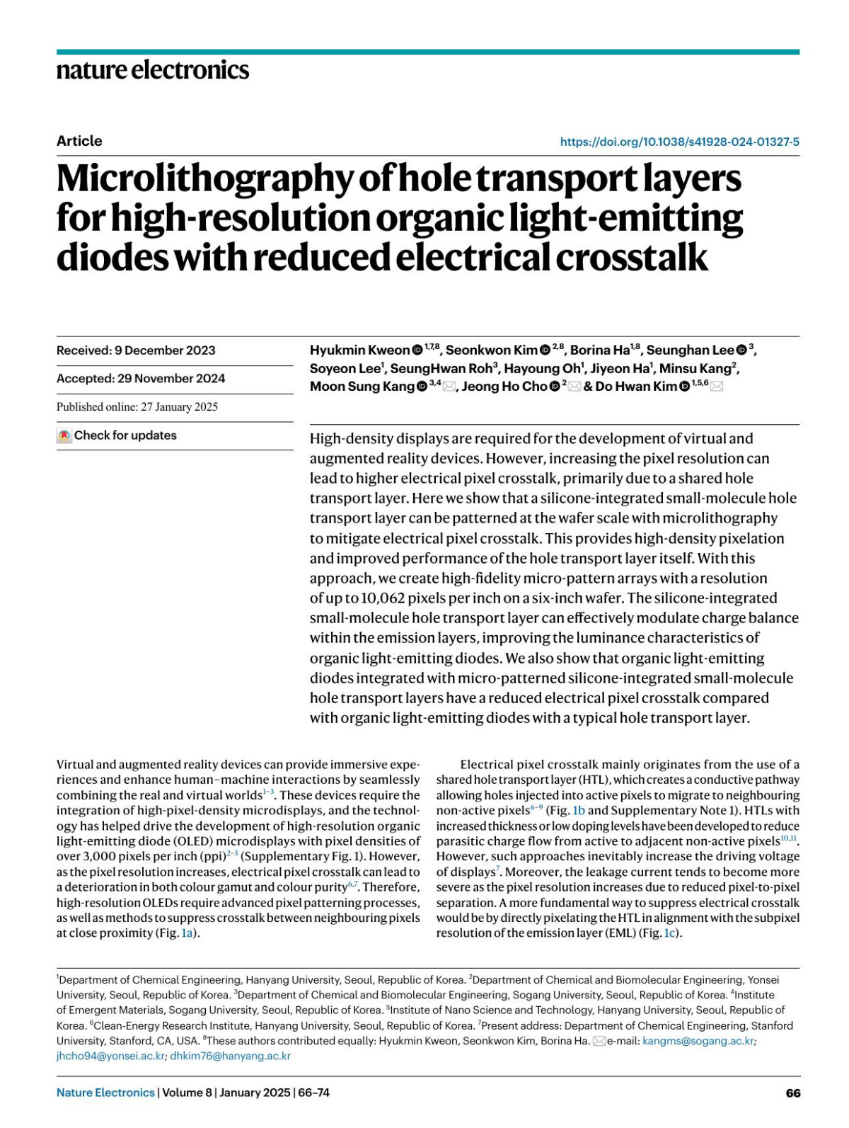 Microlithography Of Hole Transport Layers For Highresolution Organic Lightemitting Diodes With Reduced Electrical Crosstalk Hyukmin Kweon Seonkwon Kim Borina Ha Seunghan Lee Soyeon Lee Seunghwan Roh Hayoung Oh Jiyeon Ha Minsu Kang Moon Sung Kang Jeong Ho Cho Do Hwan Kim