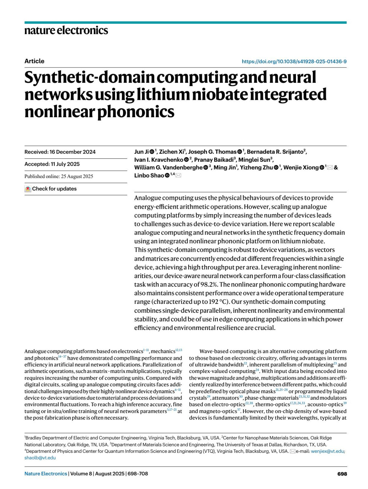 Syntheticdomain Computing And Neural Networks Using Lithium Niobate Integrated Nonlinear Phononics Jun Ji
