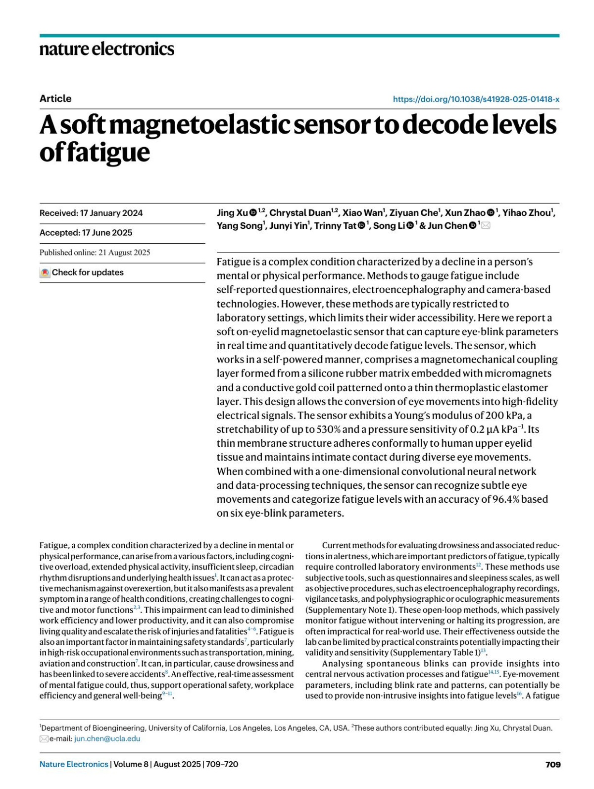 A Soft Magnetoelastic Sensor To Decode Levels Of Fatigue Jing Xu