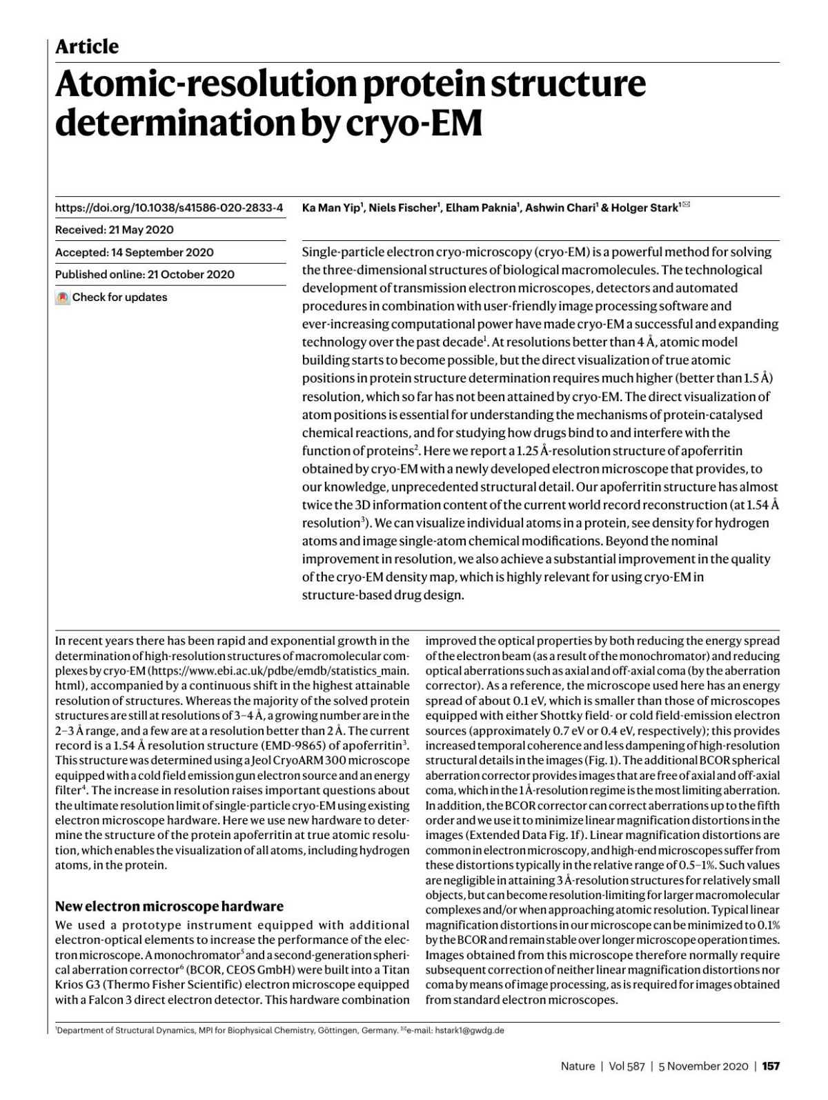 Atomicresolution Protein Structure Determination By Cryoem Ka Man Yip Niels Fischer Elham Paknia Ashwin Chari Holger Stark