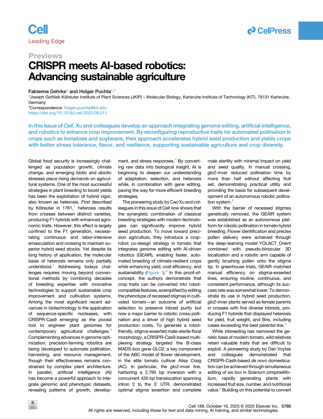 Crispr Meets Aibased Robotics Advancing Sustainable Agriculture Fabienne Gehrke Holger Puchta