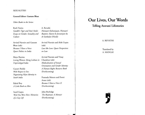 Our Lives Our Words Telling Aravani Lifestories A Revathi