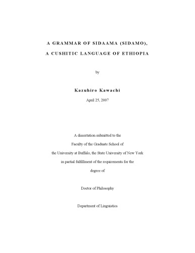 A Grammar Of Sidaama Sidamo A Cushitic Language Of Ethiopia Kazuhiro Kawachi