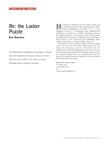 Journal The Mathematical Intelligencer Vol 32 No 2