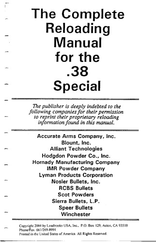 Loadbooks 38 Special No Author Listed